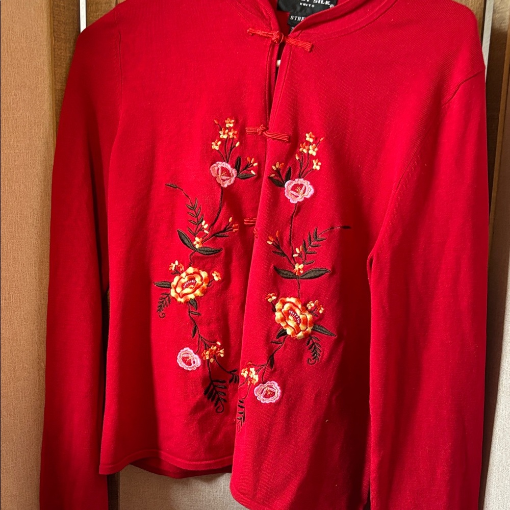 FINAL MARKDOWN August Silk Red embroidered silk blend cardigan large